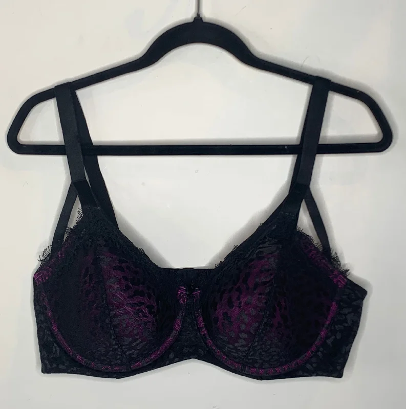 convertible halter bra with underwire supportBlack and Purple Leopard Print Lace Bra