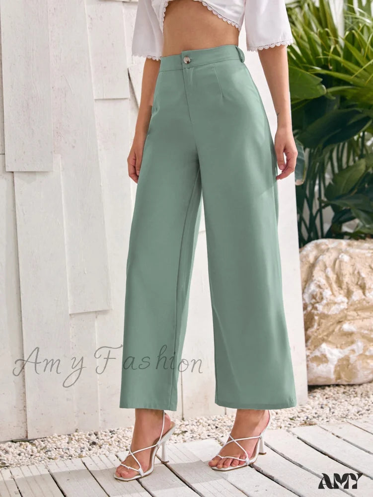 Women's Jodhpurs with U-Shaped CollarAmy Fashion - ely Solid Wide Leg Pants