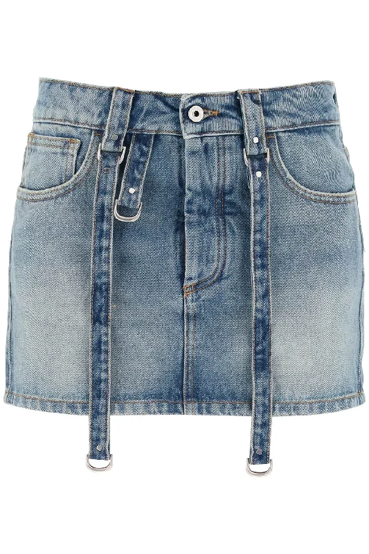 Women's Solid Color SkirtsOff- Women's blue Mini Skirt With Straps