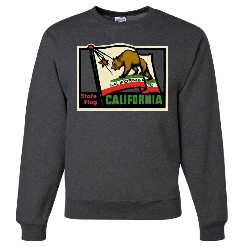 Women's Hooded Sweatshirts with Relaxed WaistCalifornia Vintage State Flag Crewneck Sweatshirt