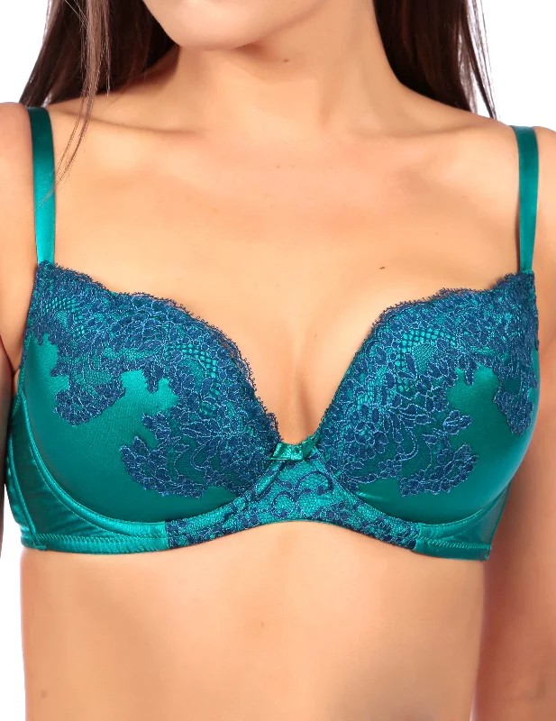 full-coverage bra for large bustsMYLA Heritage Silk Padded Plunge Bra - Emerald/Ink Blue