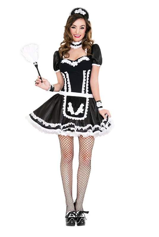 women's pajamas with elastic waistbandsFive pieces Flowery Lacy French Maid Costume Set