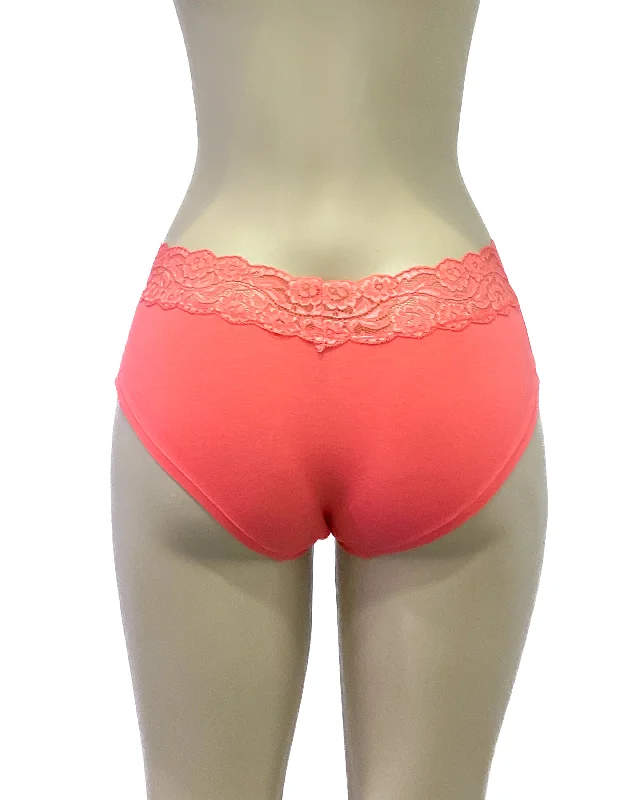 stretch lace panties with a sheer overlay and high-cut legs for a seductive flairNo Limit Hipster- Coral