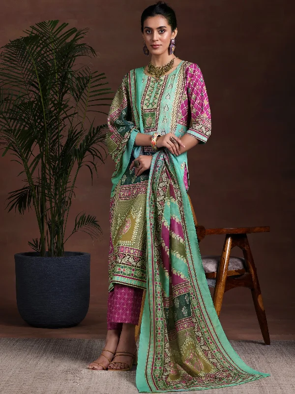 Women's Jumpsuits with Low CollarMulti Printed Poly Crepe Straight Suit With Dupatta