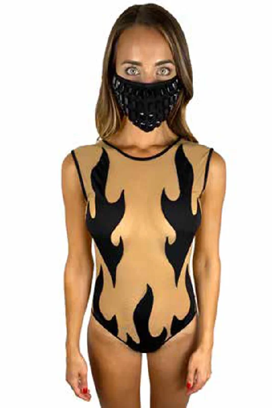 body shaper with mesh panels for breathabilityInferni Black Flame Mesh Bodysuits