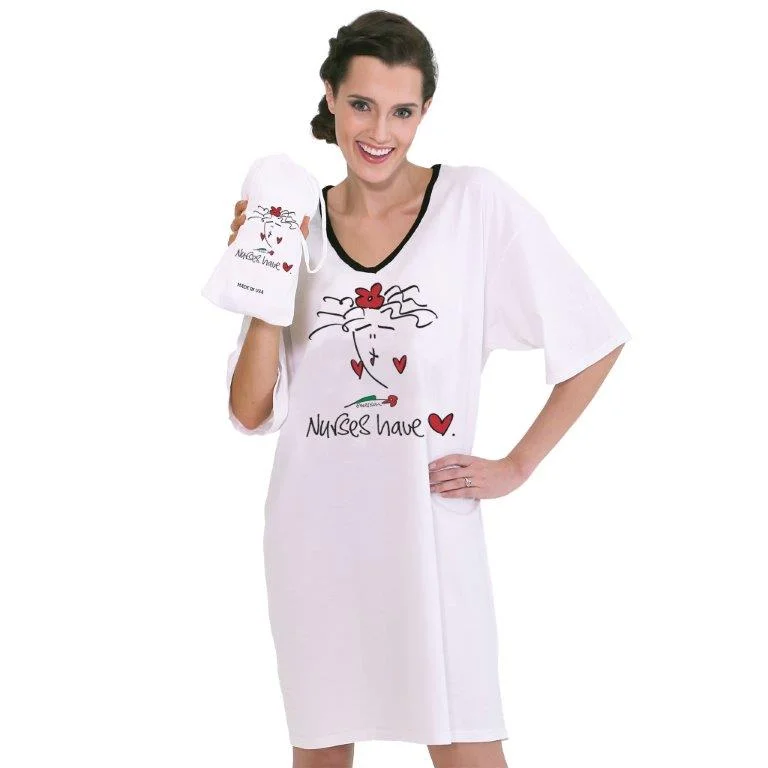 women's pajamas with a touch of whimsical funNurses Have Heart, Nightshirt in a Bag