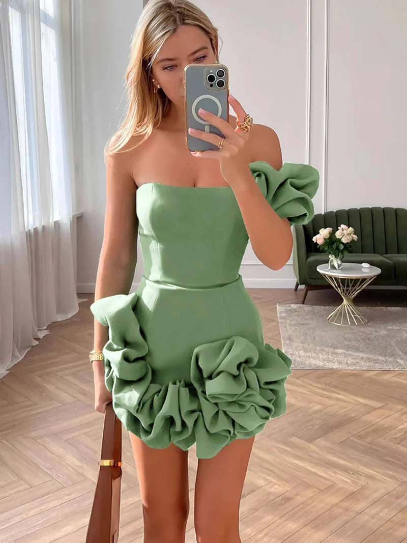 Women's Notched Collar DressesStrapless Bodycon Homecoming Dress With Ruffles