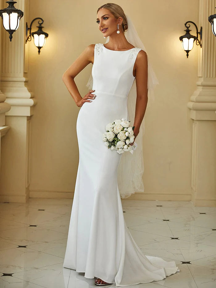 Women's V-Neck DressesBodycon Sleeveless High Neck Low Back Fishtail Wedding Dress