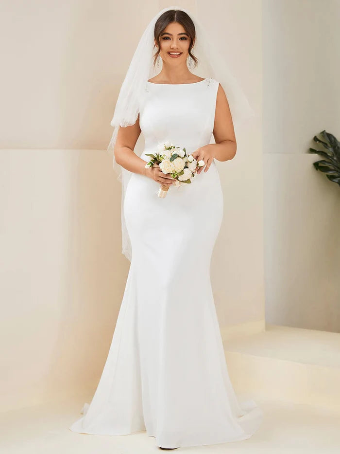 Women's Off-Shoulder DressesPlus Size Sleeveless Round Neck Bodycon Fishtail Wedding Dress