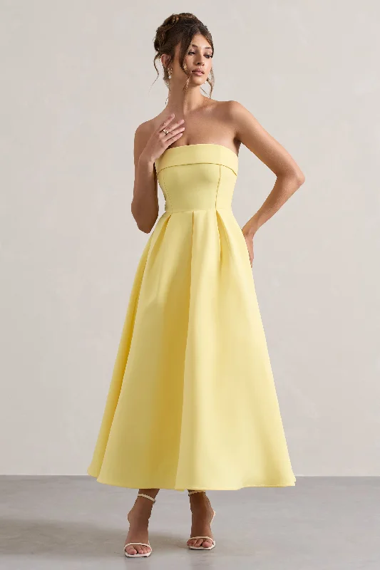 Women's Collarless DressesAnnalise | Lemon Bandeau Skater Midi Dress