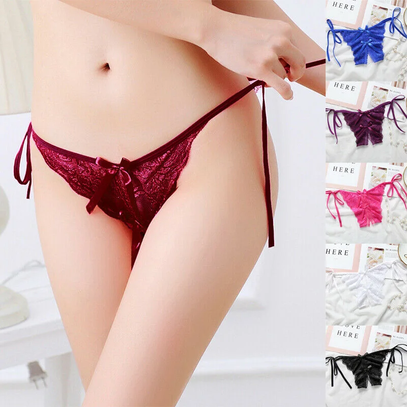 seamless bralette for layeringLadies Sexy Tie-Side Crotchless Lace Thong G-String Lingerie Panties Knickers