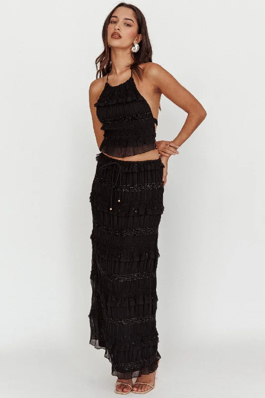 Women's Seamless SkirtsHelios Shirred Sequin Maxi Skirt Black