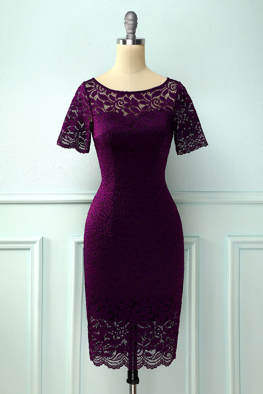 Women's Square-Back DressesGrape Bodycon Lace Dress Mother of Bride Dress