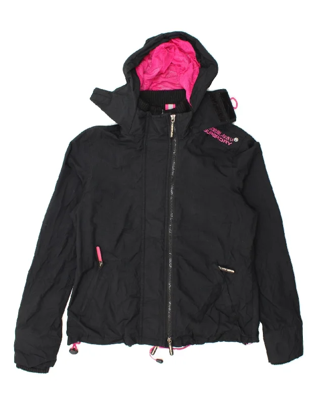 Women's Parka CoatsSUPERDRY Womens Windcheater Hooded Windbreaker Jacket UK 16 Large Black