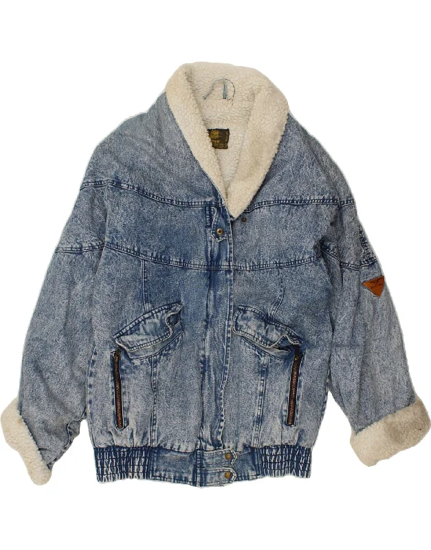 Women's Coats with ButtonsMONTANA Womens Vintage Oversized Denim Sherpa Jacket UK 14 Medium Blue