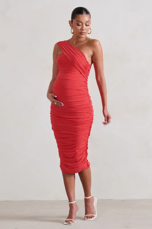 Women's Mini DressesContour | Coral Maternity One Shoulder Bodycon Midi Dress