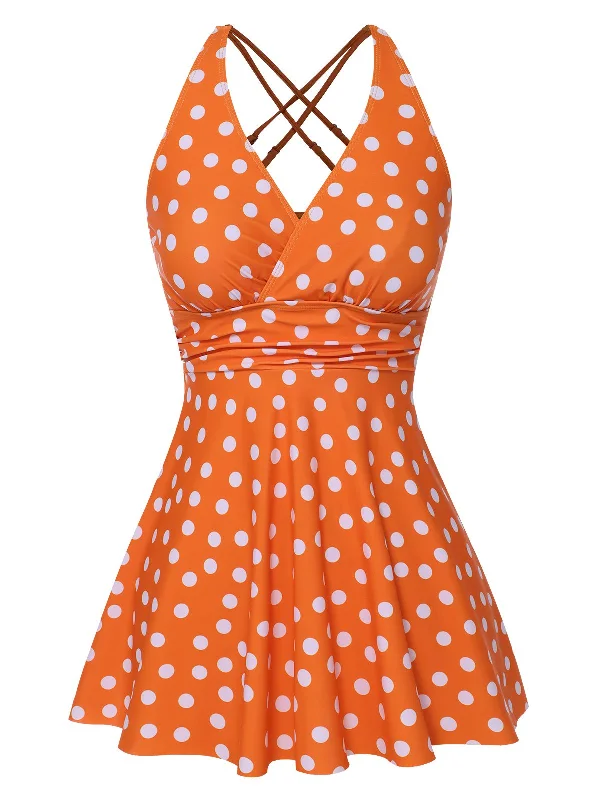 1930s Cross Straps Polka Dots Swimsuit