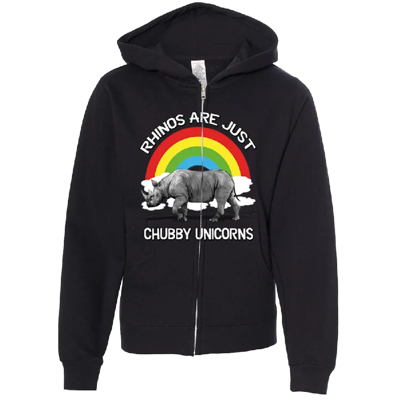 Women's Hooded Sweatshirts with DrawstringsChubby Unicorn Premium Youth Zip-Up Hoodie