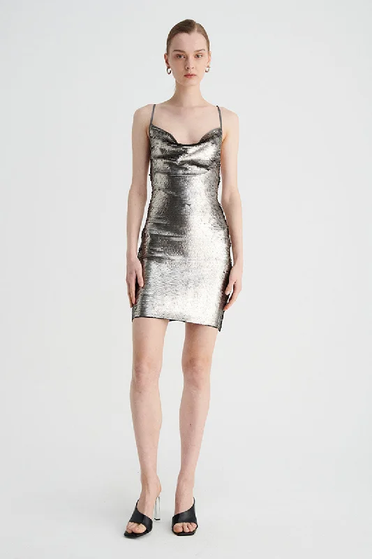 Women's Cut-Out DressesLuna Cowl Neck Mini Dress - Silver