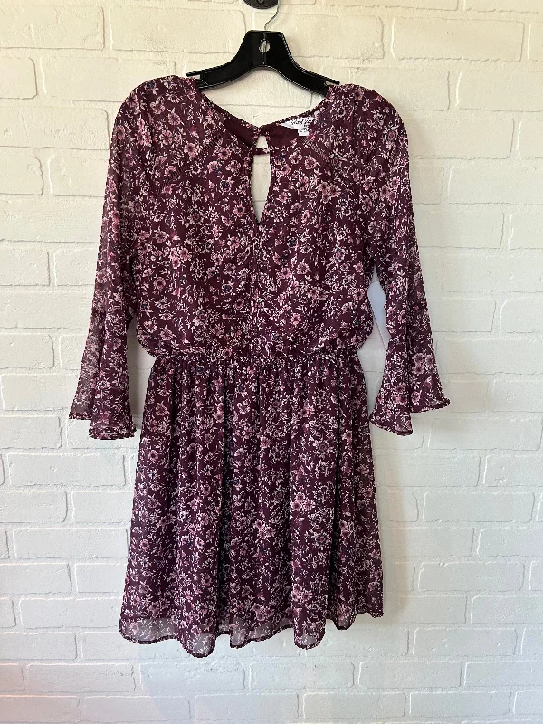 Women's Peter Pan Collar DressesPurple Dress Casual Short Lots of Love, Size L