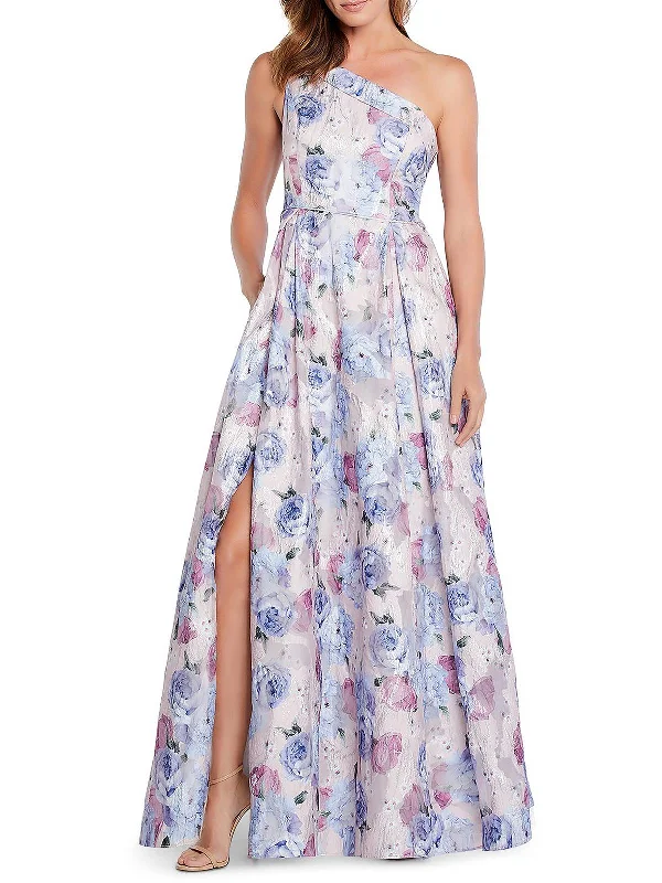 Women's Lapel Collar DressesWomens Floral-Print Crepe Evening Dress