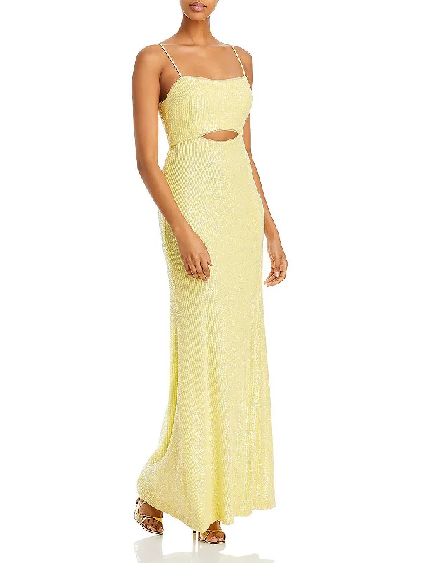 Women's Rounded-Neck DressesWomens Sequined Cut-Out Evening Dress