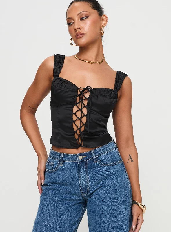 Women's Blouse with Mandarin CollarArvelin Corset Top Black