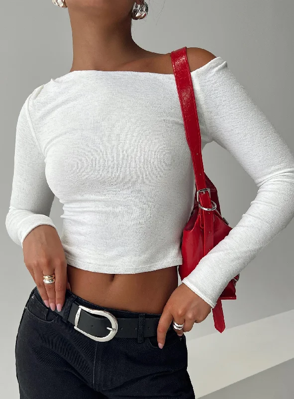 Women's Blouse with Boat CollarMalian Long Sleeve Top White