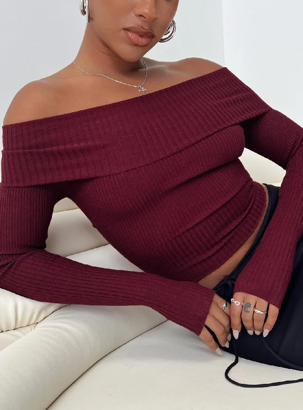 Women's Blouse with Wide CollarMorley Off Shoulder Sweater Burgundy