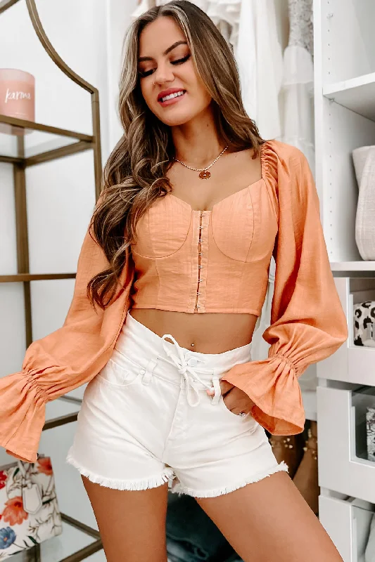 Women's Blouse with Lapel CollarSteal Your Attention Hook Front Bustier Crop Top (Peach)