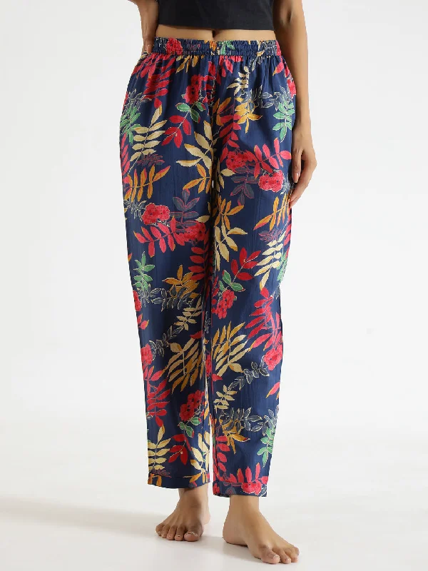 women's pajamas with a snug fitIndigo  Printed Pure Cotton Lounge Pants