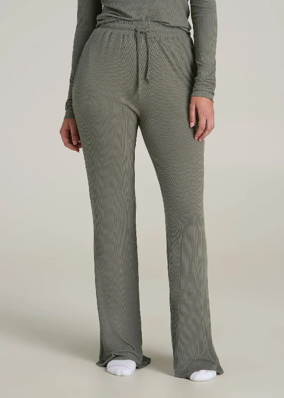 women's pajamas for a relaxing weekendRibbed Flare Pants for Tall Women in Camper Green