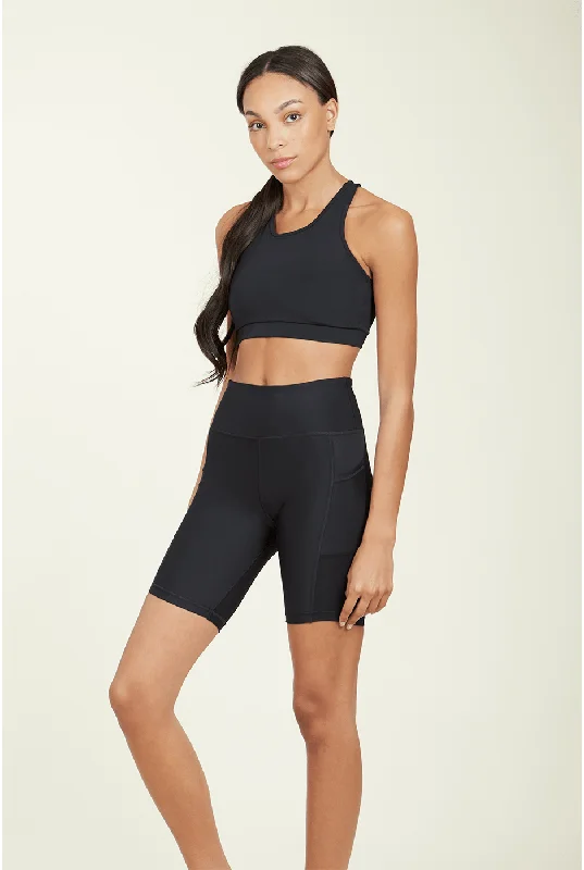 women's pajamas with hidden pocketsALAMAE Women's Over-Time Recycled Poly Biker Shorts in Black