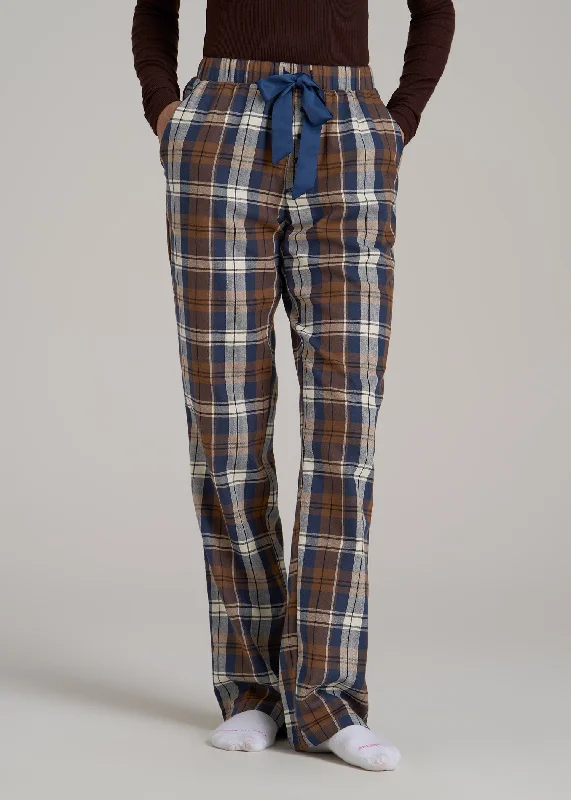 women's pajamas with breathable fabricOpen-Bottom Flannel Women's Tall Pajama Pants in Brown Blue Plaid