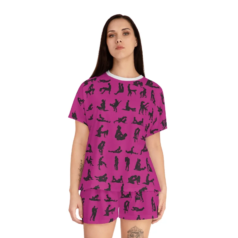 women's pajamas featuring animal printsWomen's Short Pajama Set featuring a kamasutra print