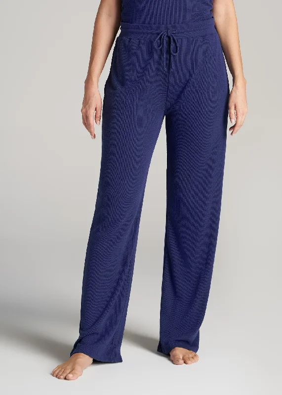 women's pajamas with lace trimOpen-Bottom Waffle Lounge Pants for Tall Women in Midnight Blue