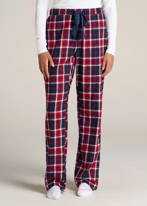 women's pajamas for those who want to feel pampered and lovedOpen-Bottom Flannel Women's Tall Pajama Pants in Apple Red and Navy Plaid