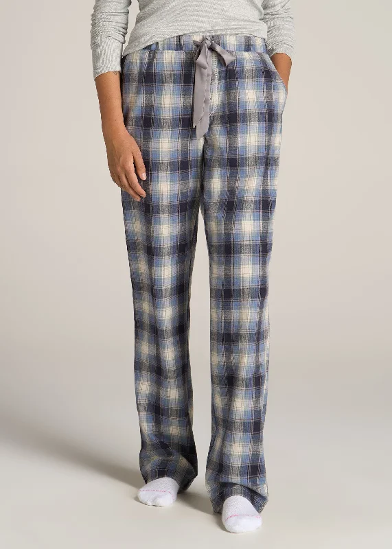 floral print women's pajamasOpen-Bottom Flannel Women's Tall Pajama Pants in Blue and Grey Weave