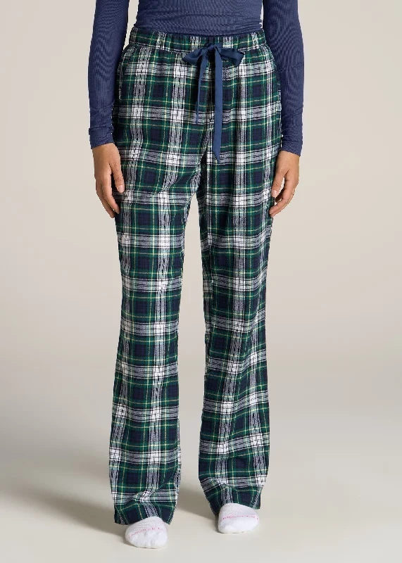 women's striped pajama setsOpen-Bottom Flannel Women's Tall Pajama Pants in Green and Navy Tartan