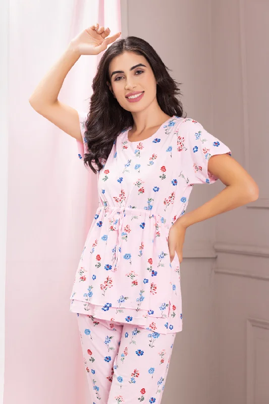 ladies' silk pajama topsFloral Cotton Night suit