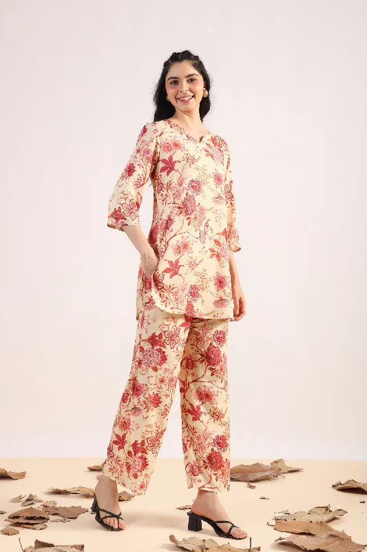 women's pajamas with moisture-wicking fabricLeafy Luxe Palazzo Loungewear Set