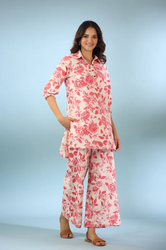 cozy women's flannel pajamasPrimrose Off White Cotton Palazzo Loungewear Set