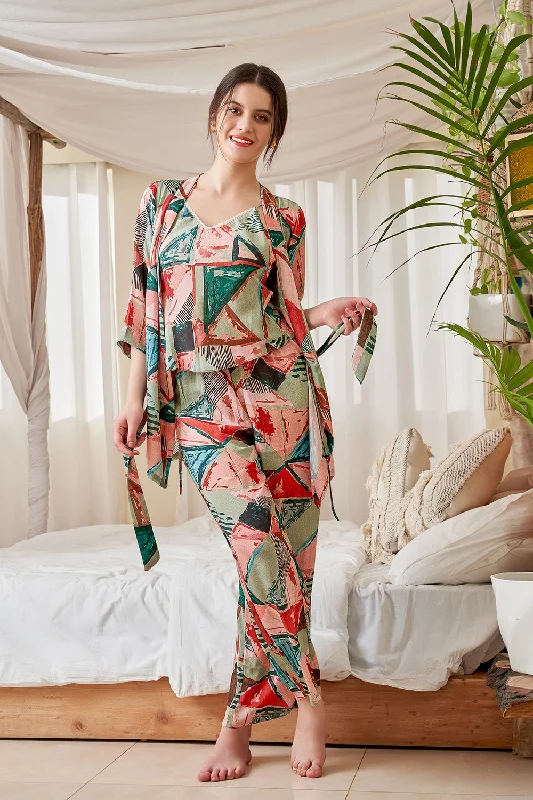 women's pajamas for those who cherish their bedtime routinesPrinted Satin Pj set with Robe