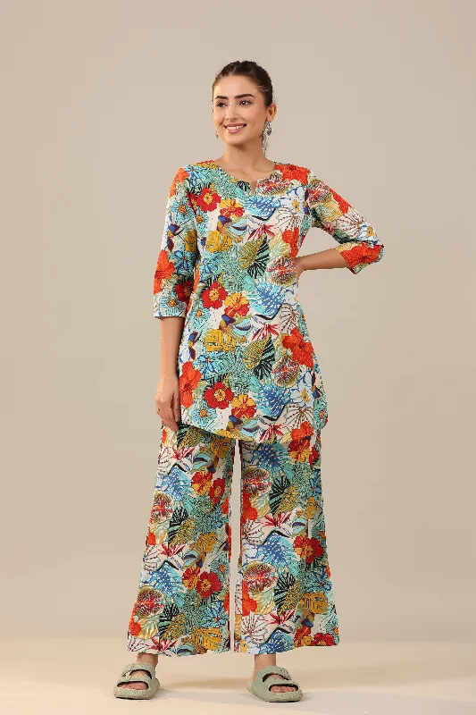 women's pajamas with a comfortable fitTropical Vibes on Cotton Palazzo Loungewear Set