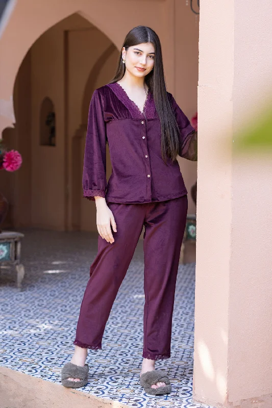 women's pajamas with hidden pocketsVelvet Co-ord set in wine