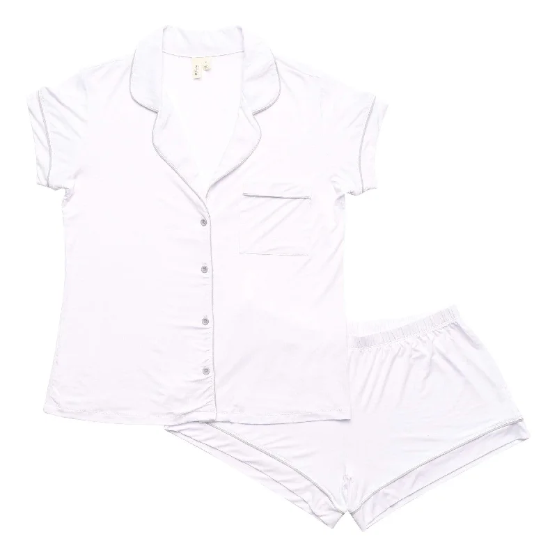 women's pajamas made from organic cottonWomen’s Short Sleeve Pajama Set in Snow with Storm Trim